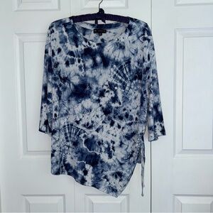 N Touch Tie-Dye Blue Asymmetrical Tie Front Boho Rayon blend Blouse Plus Size 1X